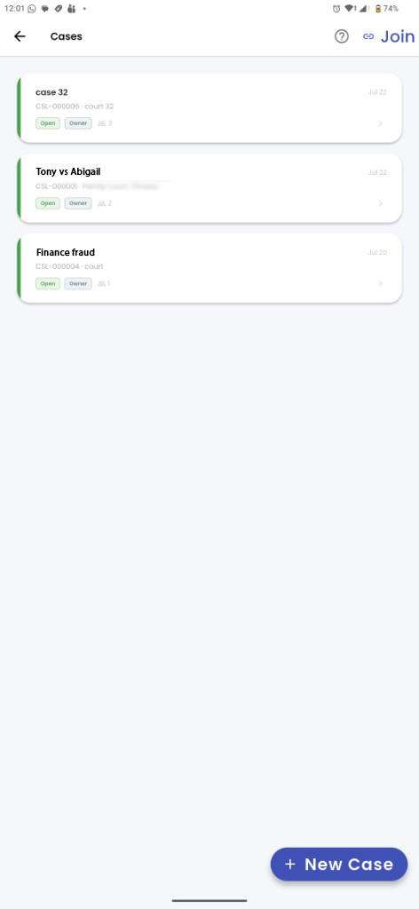 My Cases list
